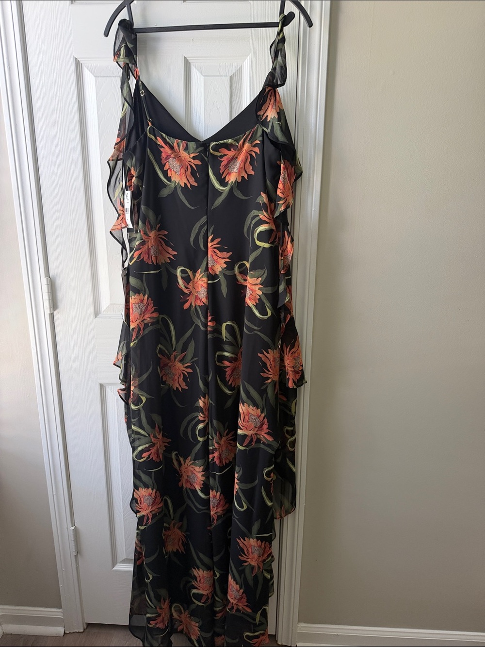 Taylor Black High-Low Slip Dress with Orange Floral Print - Picture 8 of 8